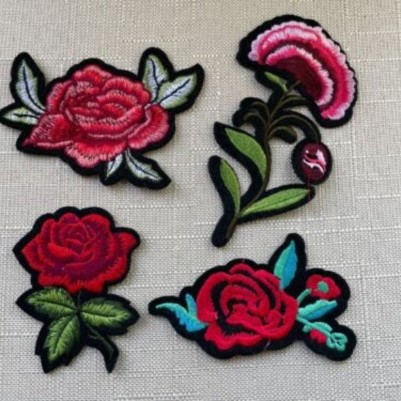 Lot of 4 Patches Embroidery Flower Iron On Patches for Jackets Jeans Craft Art - Picture 1 of 9